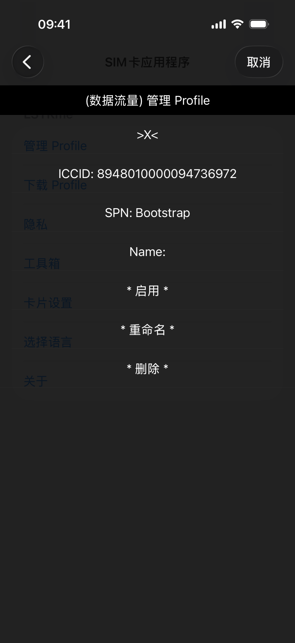 ESTKme 卡片 Profile 管理菜单界面